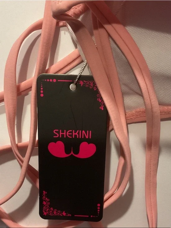 NWT Women’s Pink Halter Bikini Top with Floral Strappy Bottoms - Picture 7 of 8